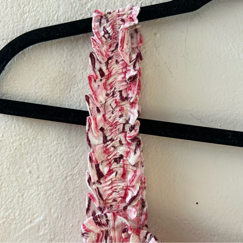 ZARA NWT 2024 Pink Linen Blend Printed Midi Dress Ruched Elastic Top Size XL - Picture 9 of 13